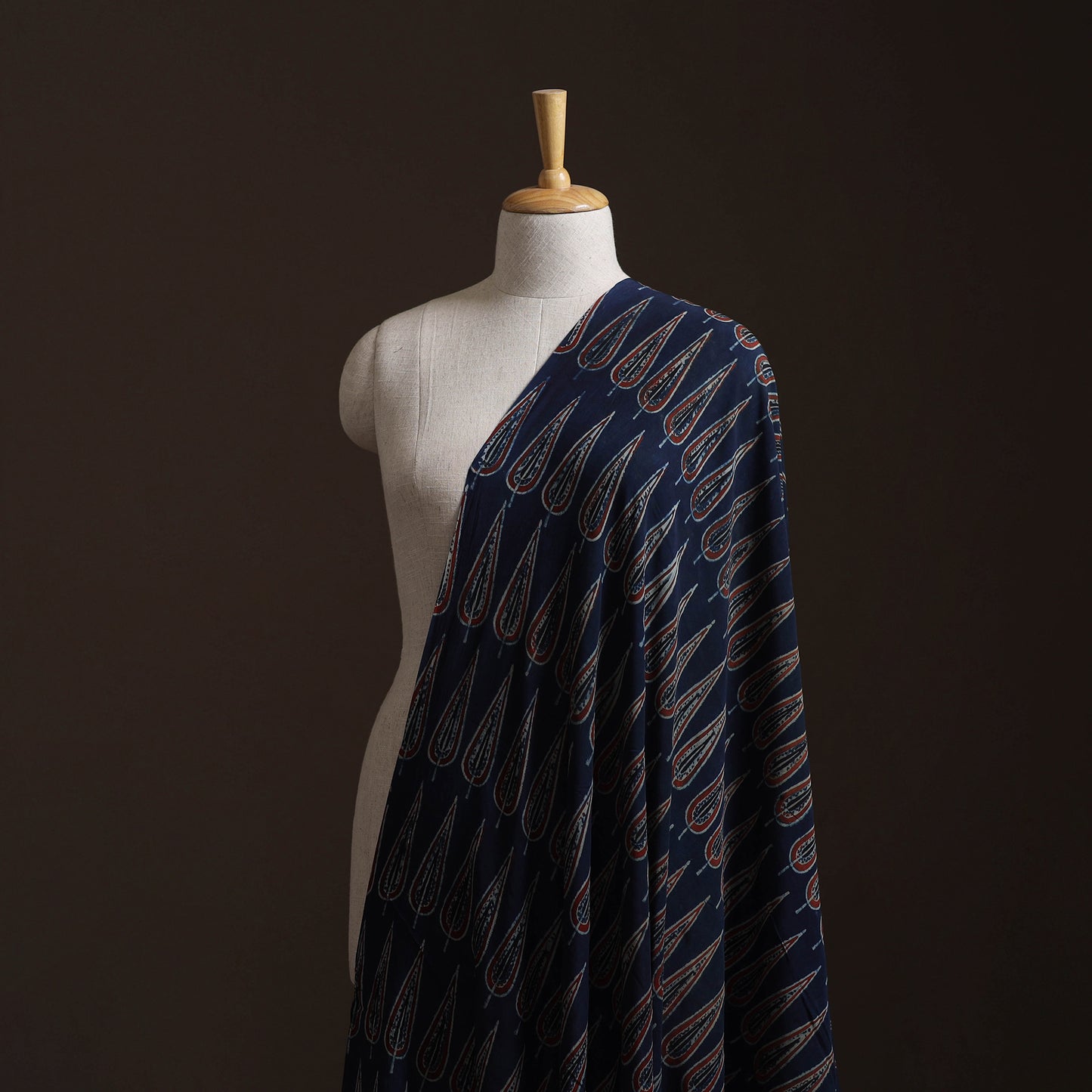 Ajrakh Hand Block Print Natural Dyed Crepe Silk Fabric 22