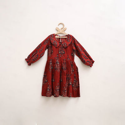 Pure Cotton Girls Frock Dress in Ajrakh Block Print (3-4 Years) 32