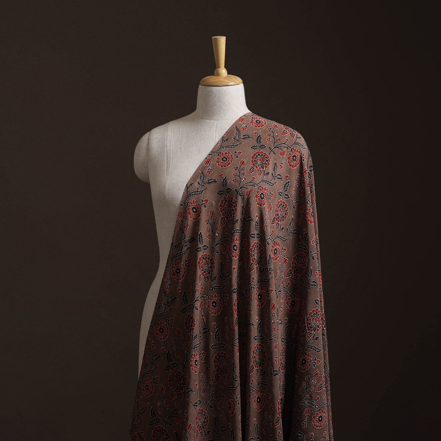 Ajrakh Hand Block Print Natural Dyed Crepe Silk Fabric 19