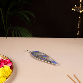 Tibetan Leaf Stone Work White Metal Incense Stick Holder 29