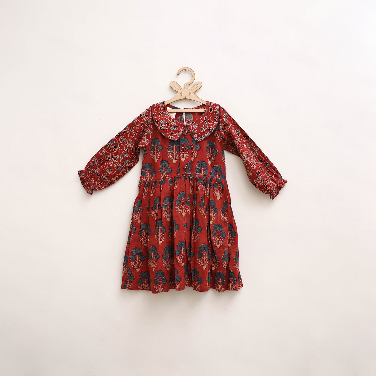 Pure Cotton Girls Frock Dress in Ajrakh Block Print (3-4 Years) 33