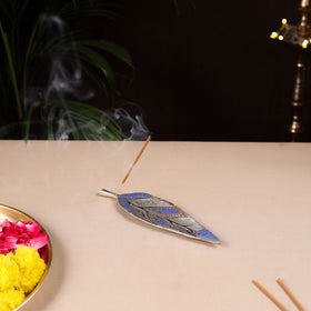 Tibetan Leaf Stone Work White Metal Incense Stick Holder 29