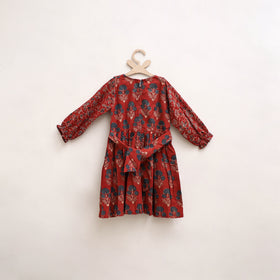 Pure Cotton Girls Frock Dress in Ajrakh Block Print (3-4 Years) 33