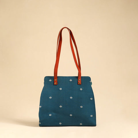 Blue - Handmade Jacquard Handbag 35