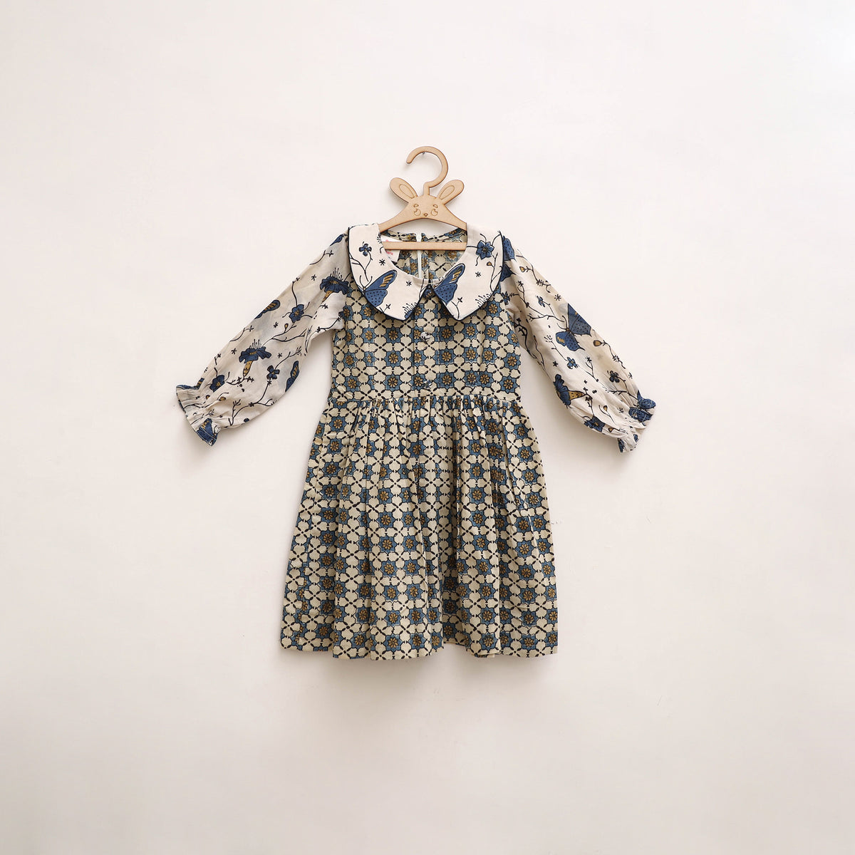 Pure Cotton Girls Frock Dress in Ajrakh Block Print (3-4 Years) 34