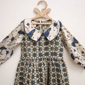 Pure Cotton Girls Frock Dress in Ajrakh Block Print (3-4 Years) 34
