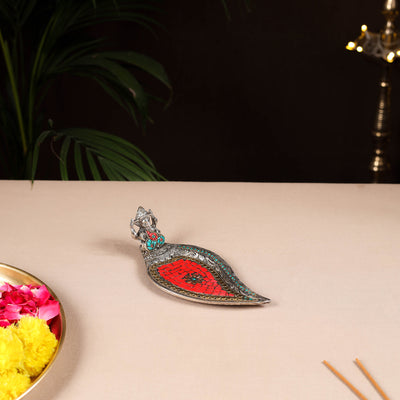 Tibetan Leaf Stone Work White Metal Incense Stick Holder 24