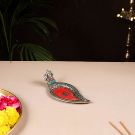 Tibetan Leaf Stone Work White Metal Incense Stick Holder 24