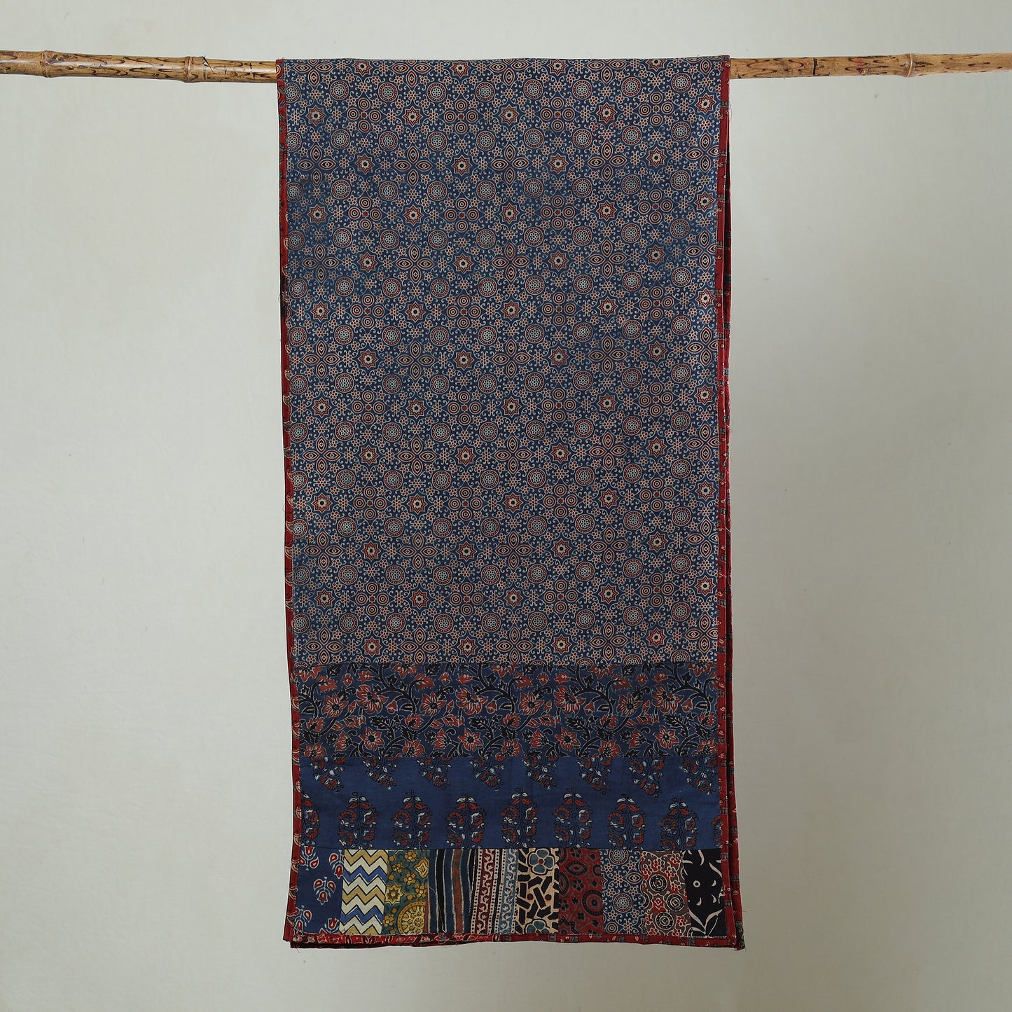 Blue - Patchwork Cotton Stole in Ajrakh Block Prints 32