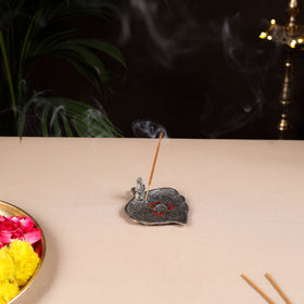 Tibetan leaf stone work white metal incense stick holder 11
