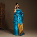 Blue - Handloom Desi Tussar Silk Zari Border Bhagalpuri Saree 10