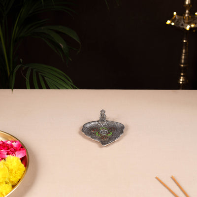 Tibetan Leaf Stone Work White Metal Incense Stick Holder 13