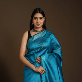 Blue - Handloom Desi Tussar Silk Zari Border Bhagalpuri Saree 10