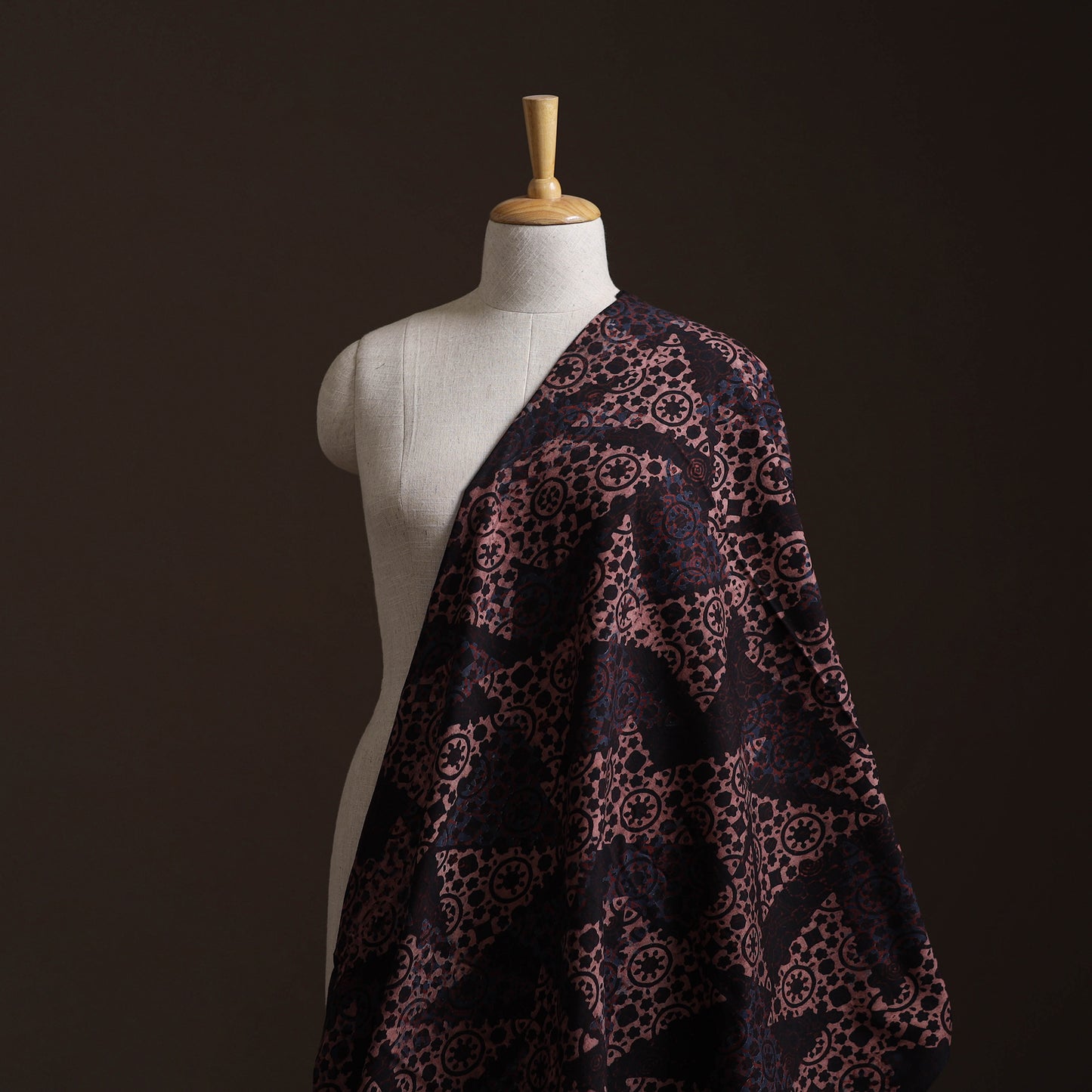 Ajrakh Hand Block Print Natural Dyed Cotton Lycra Fabric 04