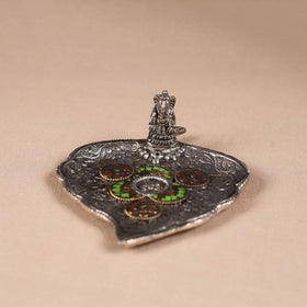 Tibetan Leaf Stone Work White Metal Incense Stick Holder 13