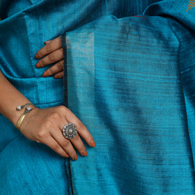 Blue - Handloom Desi Tussar Silk Zari Border Bhagalpuri Saree 10