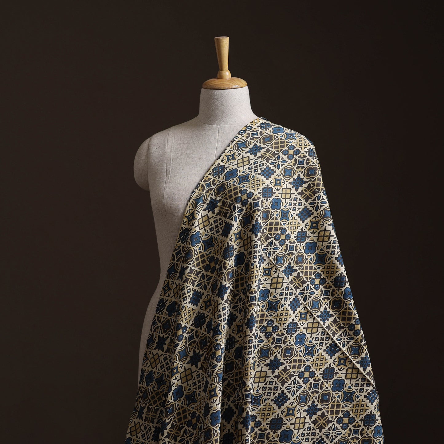 Ajrakh Hand Block Print Natural Dyed Cotton Lycra Fabric 03