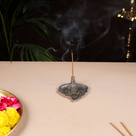 Tibetan Leaf Stone Work White Metal Incense Stick Holder 13