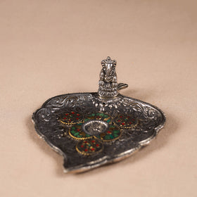 Tibetan Leaf Stone Work White Metal Incense Stick Holder 14