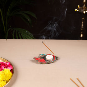 Tibetan hamsa stone work white metal incense stick & tea
