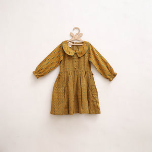 Yellow - Pure Cotton Girls Frock Dress in Ajrakh Block Print (3-4 Years) 39