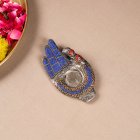 Tibetan Hamsa Stone Work White Metal Incense Stick & Tea Light Holder 10