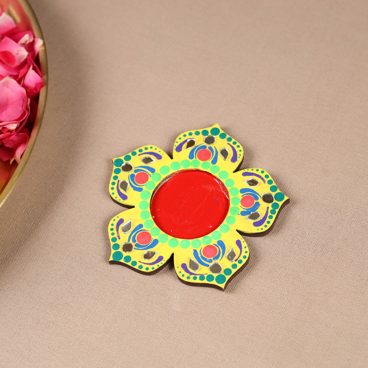 Handpainted Mirror Work Tealight Candle Holder 03