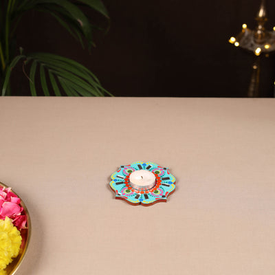 Handpainted Mirror Work Tealight Candle Holder 04