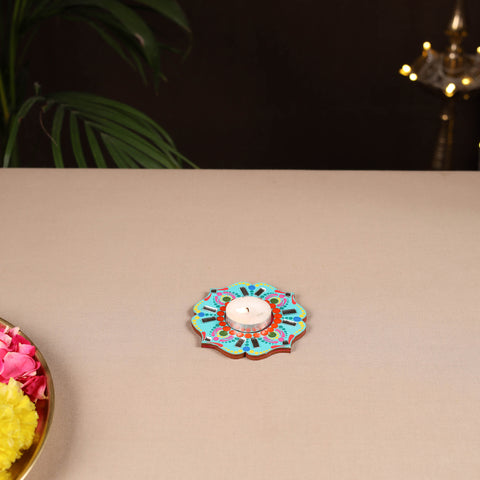 Handpainted Mirror Work Tealight Candle Holder 04