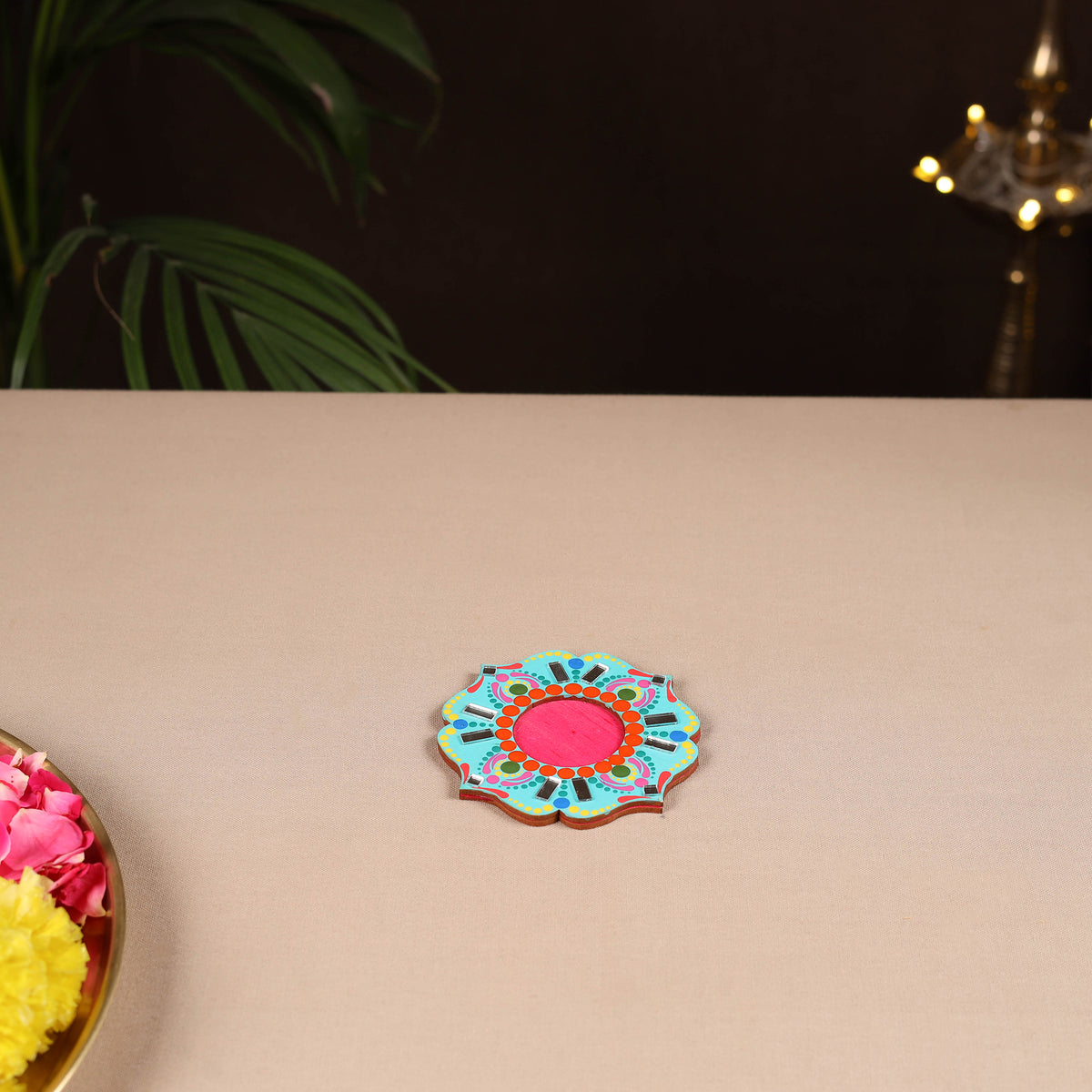 Handpainted Mirror Work Tealight Candle Holder 04