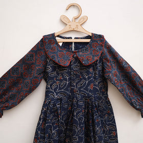 Pure Cotton Girls Frock Dress in Ajrakh Block Print (3-4 Years) 45