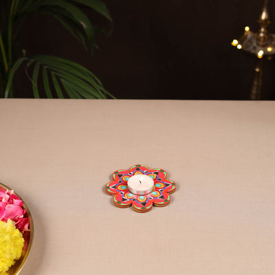 Handpainted Mirror Work Tealight Candle Holder 07