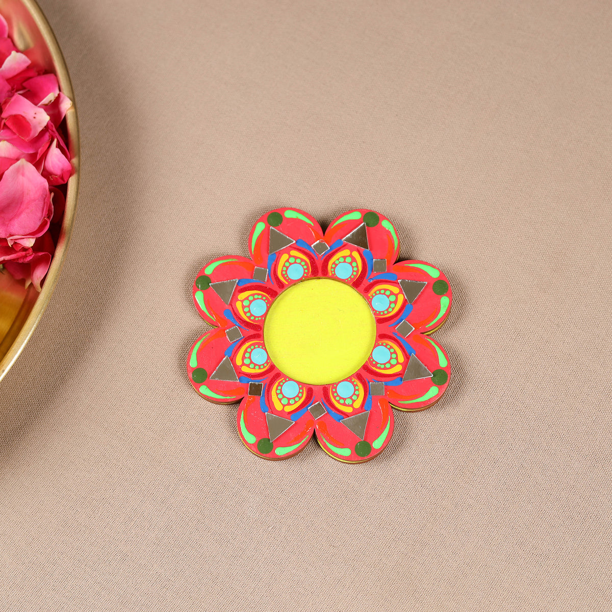 Handpainted Mirror Work Tealight Candle Holder 07
