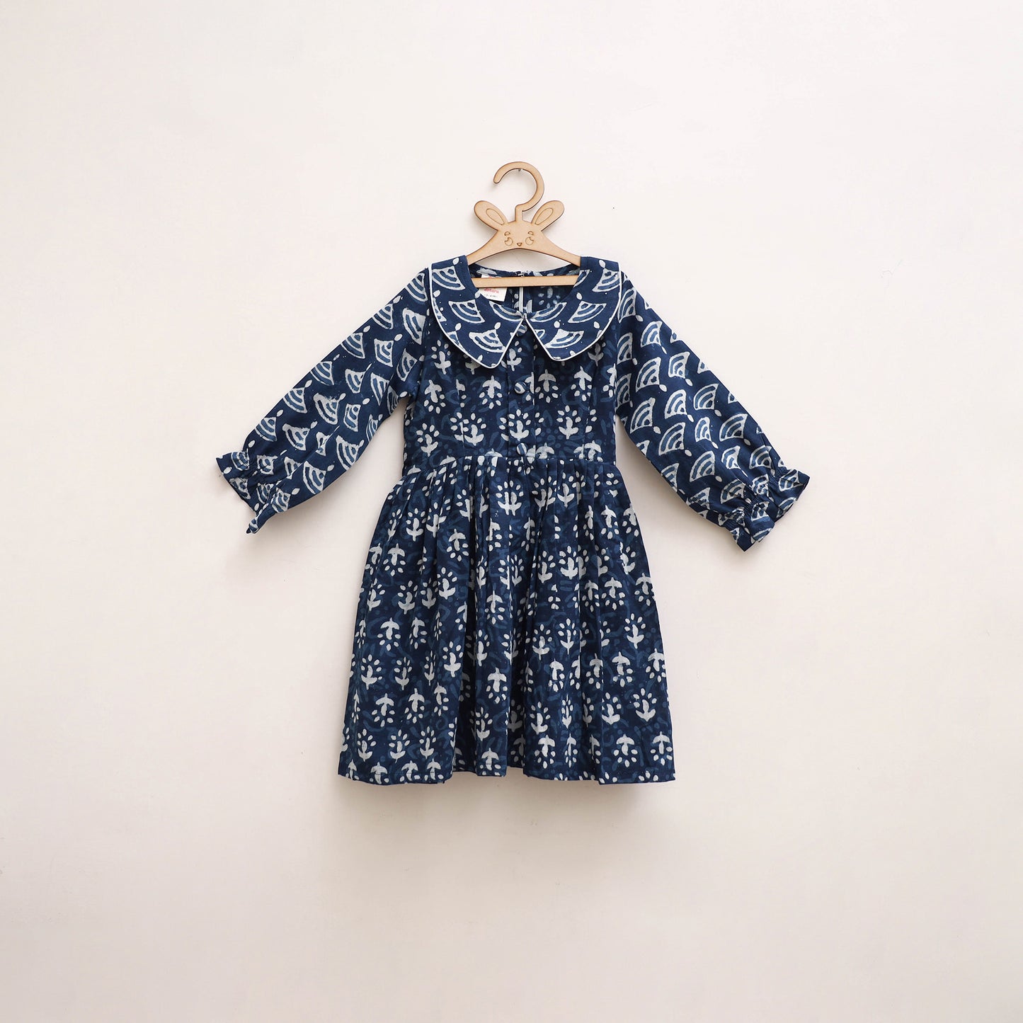 Pure Cotton Girls Frock Dress in Indigo Bagru Block Print (3-4 Years) 46
