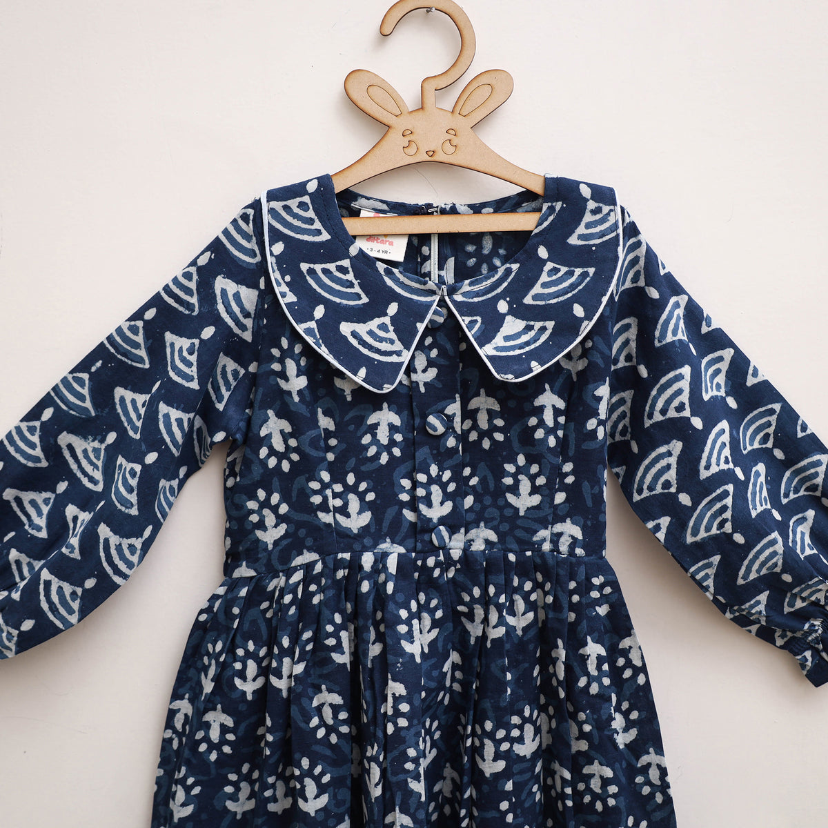 Pure Cotton Girls Frock Dress in Indigo Bagru Block Print (3-4 Years) 46