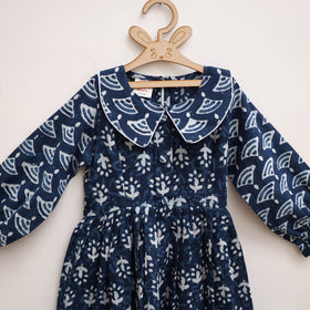 Pure Cotton Girls Frock Dress in Indigo Bagru Block Print (3-4 Years) 46
