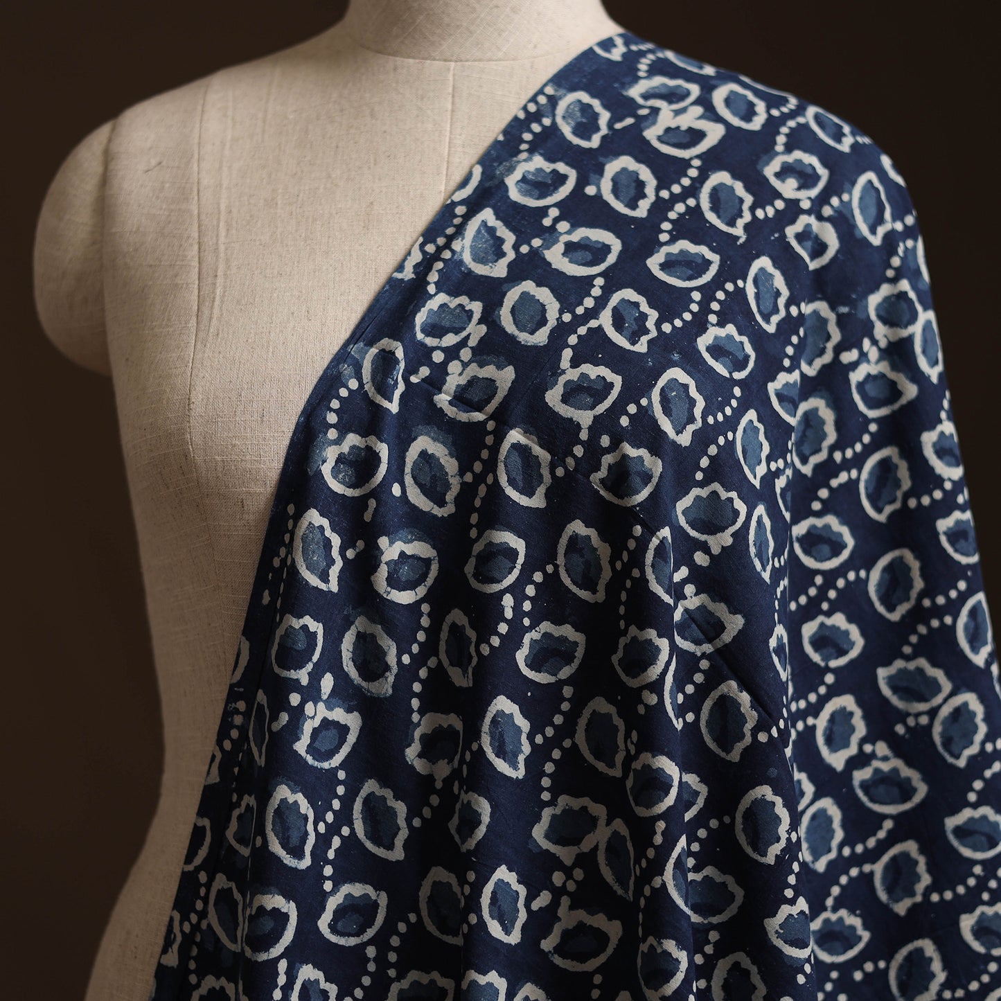 Blue - Bagru Indigo Hand Block Print Natural Dyed Cotton Fabric 01