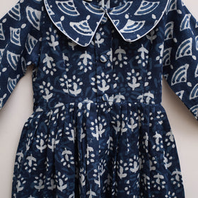 Pure Cotton Girls Frock Dress in Indigo Bagru Block Print (3-4 Years) 46