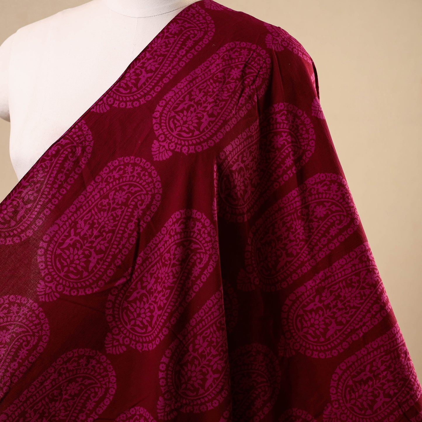 Red - natural dyed cotton bagh fabric 12 - handcrafted