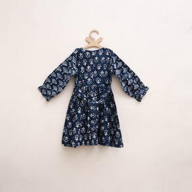 Pure Cotton Girls Frock Dress in Indigo Bagru Block Print (3-4 Years) 46