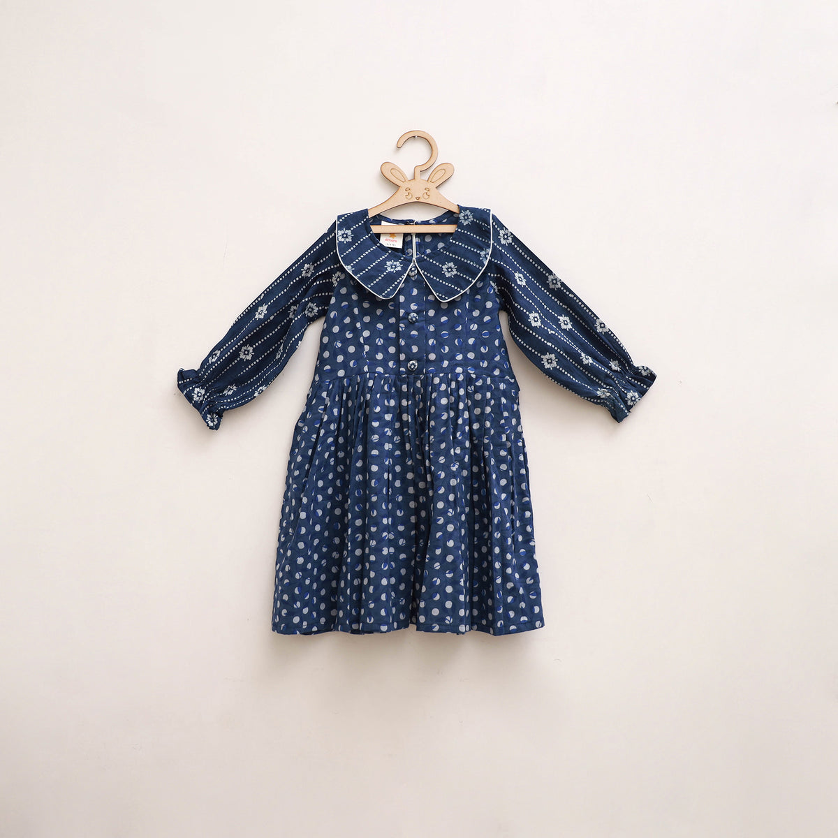 Pure Cotton Girls Frock Dress in Indigo Bagru Block Print (3-4 Years) 47