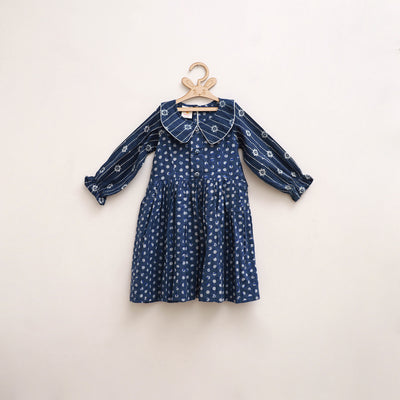 Pure Cotton Girls Frock Dress in Indigo Bagru Block Print (3-4 Years) 47
