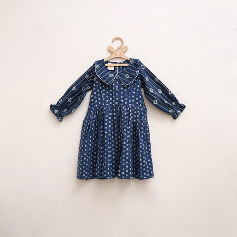 Pure Cotton Girls Frock Dress in Indigo Bagru Block Print (3-4 Years) 47