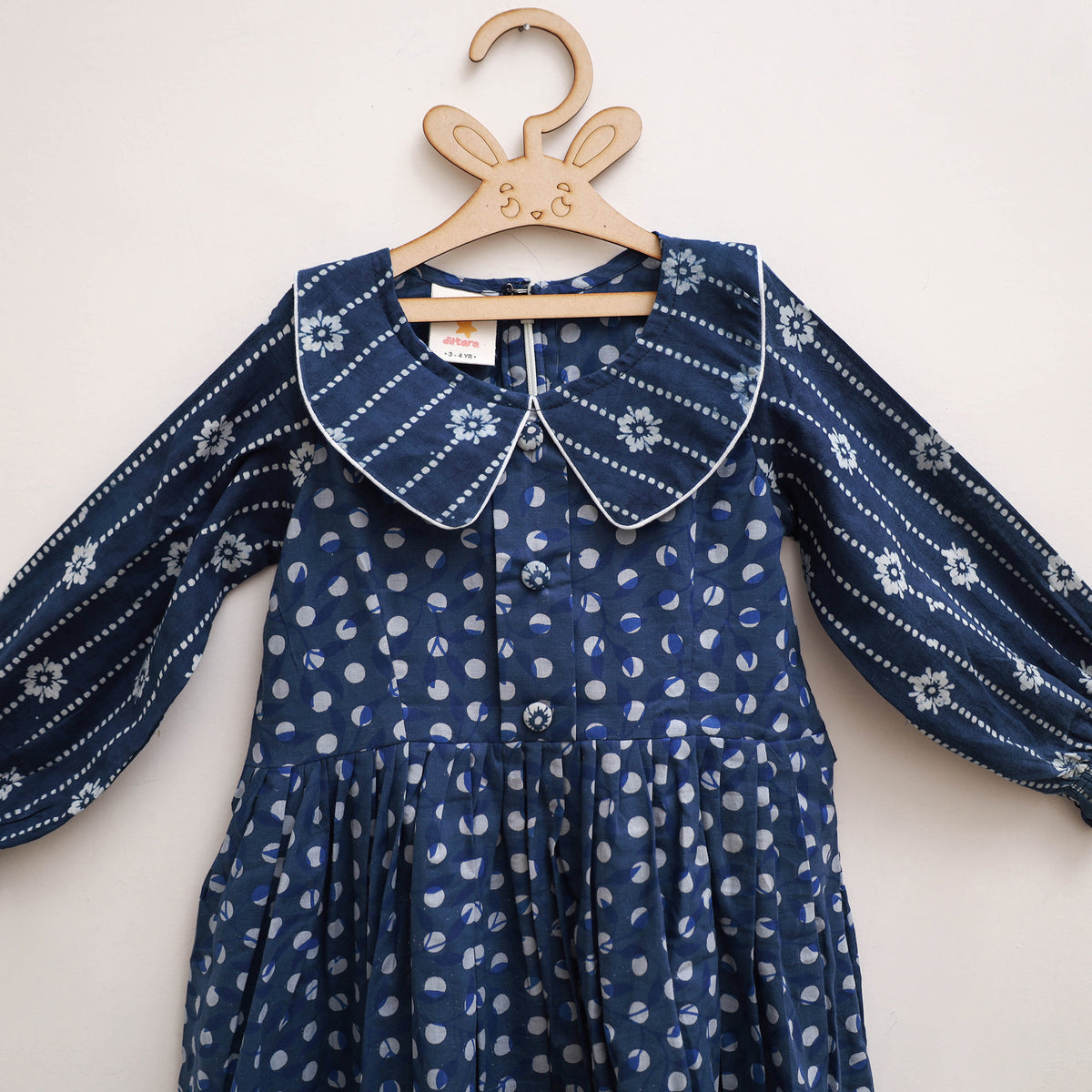 Pure Cotton Girls Frock Dress in Indigo Bagru Block Print (3-4 Years) 47
