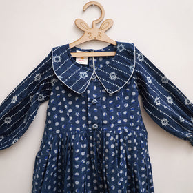 Pure Cotton Girls Frock Dress in Indigo Bagru Block Print (3-4 Years) 47