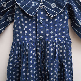 Pure Cotton Girls Frock Dress in Indigo Bagru Block Print (3-4 Years) 47