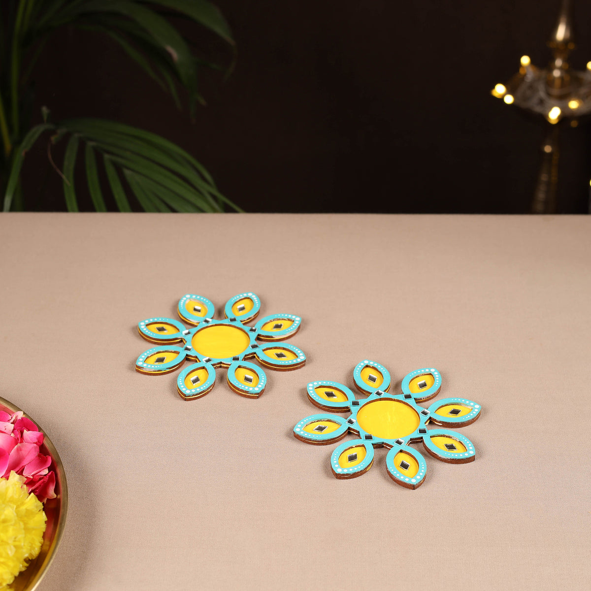 Handpainted Mirror Work Tealight Candle Holder (Set of 2) 10