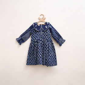 Pure Cotton Girls Frock Dress in Indigo Bagru Block Print (3-4 Years) 48