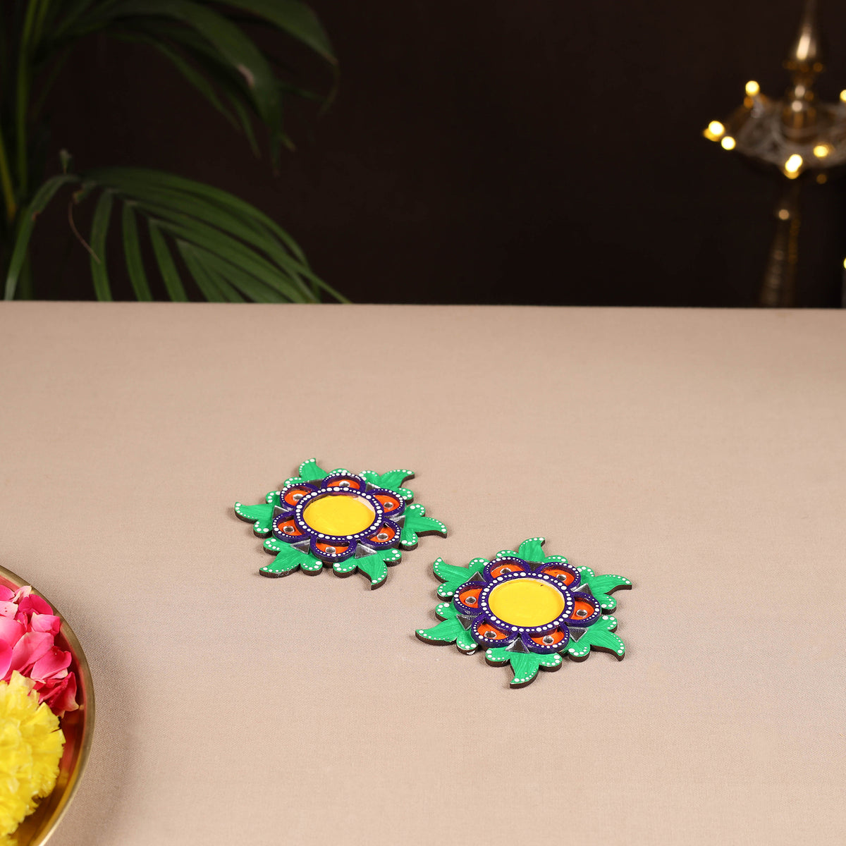 Handpainted Mirror Work Tealight Candle Holder (Set of 2) 11