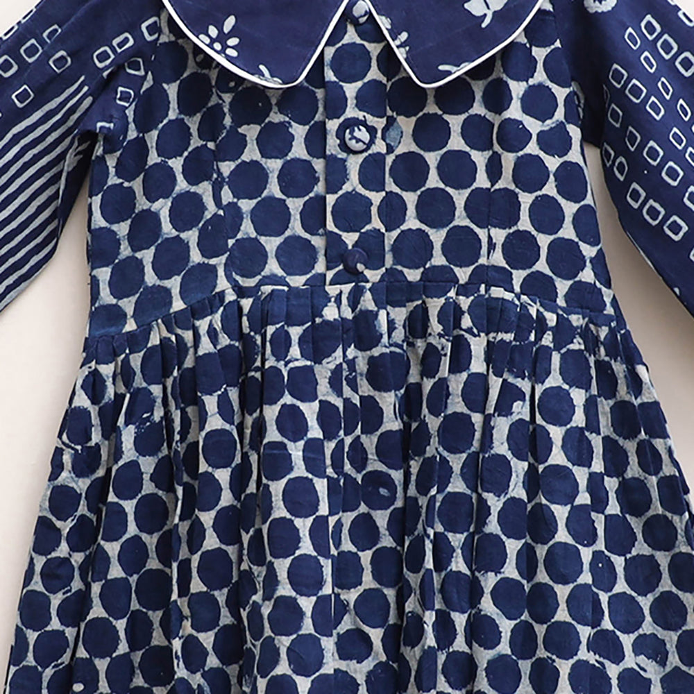 Pure Cotton Girls Frock Dress in Indigo Bagru Block Print (3-4 Years) 48